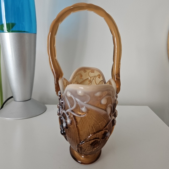 Fenton Amber Cameo Lily of the Valley Basket - Picture 7 of 10